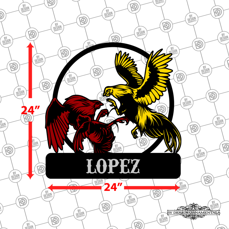 35 - Personalized 2 Roosters Fighting Wall Décor Color