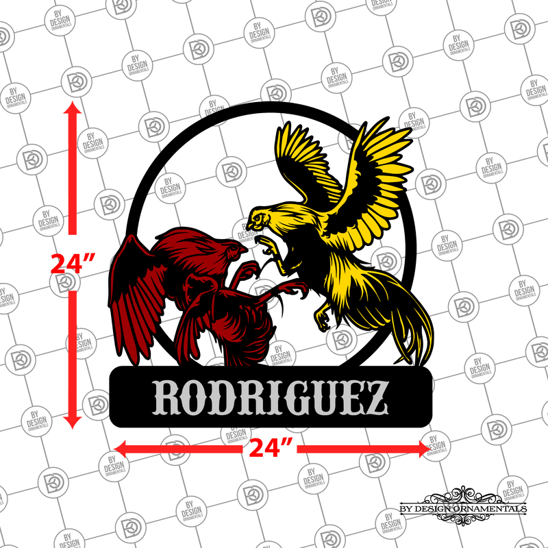 35 - Personalized 2 Roosters Fighting Wall Décor Color
