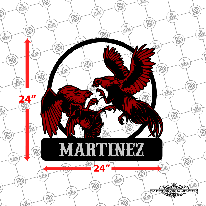 35 - Personalized 2 Roosters Fighting Wall Décor Color