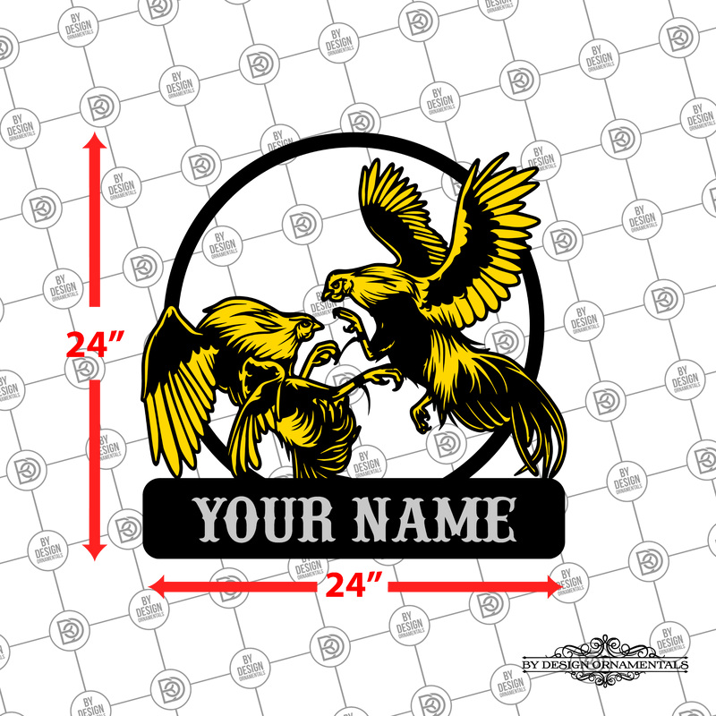 35 - Personalized 2 Roosters Fighting Wall Décor Color