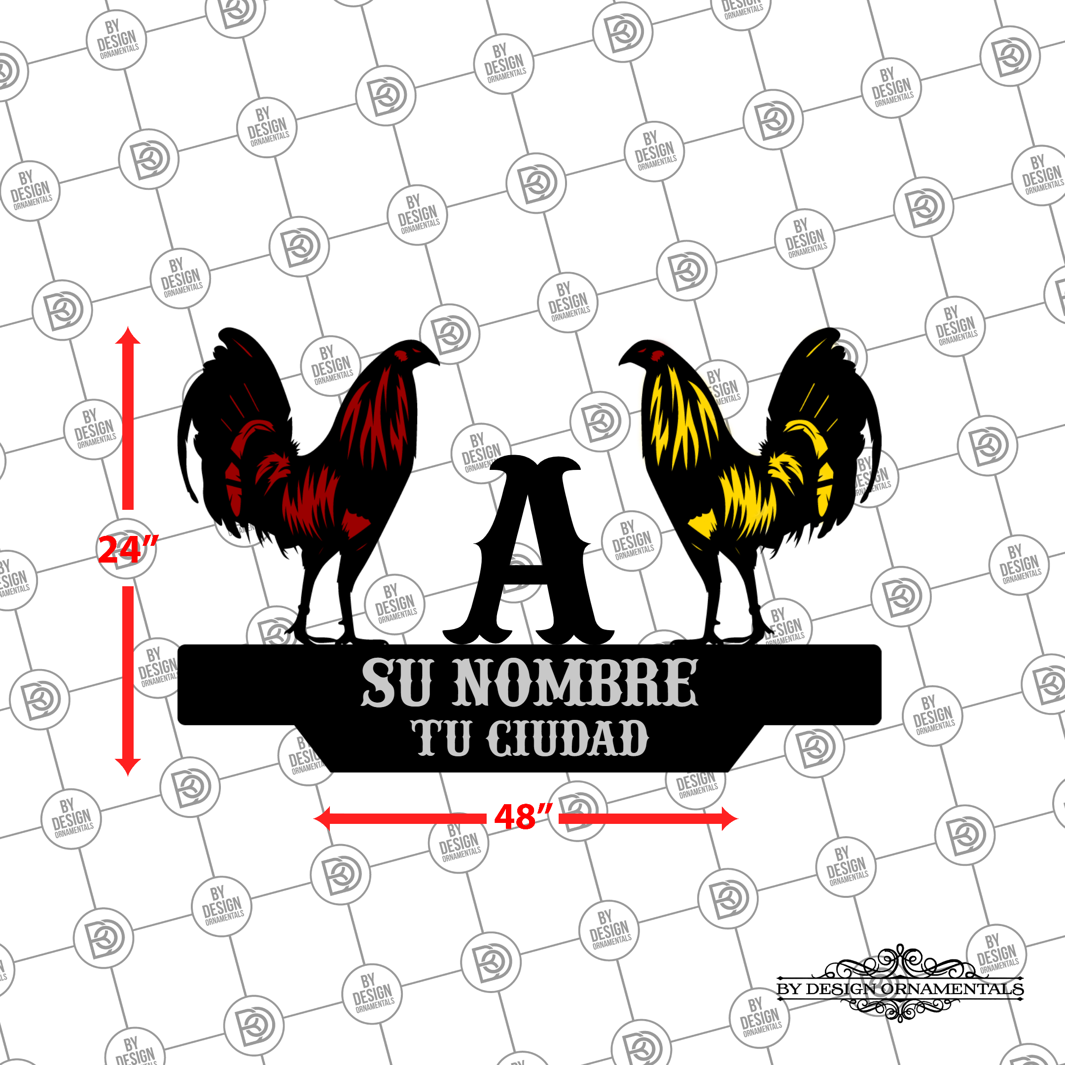 25 Personalized Double Rooster Wall Décor Color